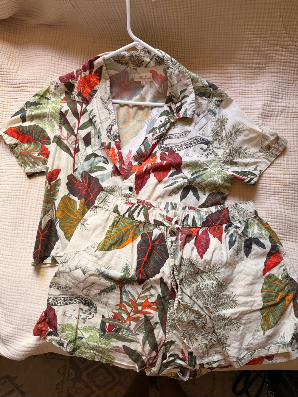Roark Tropical Leaf Button-Down Shirt in Green, Red, Orange
